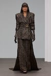 Itrh_Black Crepe Crystals Leopard Blazer Set_Online_at_Aza_Fashions