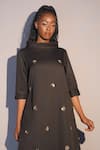 Shop_Taika By Poonam Bhagat_Black Crepe Sequins, Beads High Neck Beetle Hand Embroidered Tunic _Online_at_Aza_Fashions