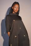Taika By Poonam Bhagat_Black Crepe Sequins, Beads Cowl Neck Firefly Hand Embroidered Tunic _Online_at_Aza_Fashions