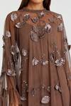 Shop_Mac Duggal_Brown Polyester Beads, Sequins Round Neck Embroidered Mini Dress _at_Aza_Fashions