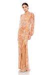 Buy_Mac Duggal_Peach Polyester Embroidered Sequin Boat Floral Gown _at_Aza_Fashions