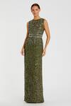 Buy_Mac Duggal_Green Polyester Sequins, Cut Work High Neck Embroidered Maxi Dress _at_Aza_Fashions