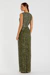 Shop_Mac Duggal_Green Polyester Sequins, Cut Work High Neck Embroidered Maxi Dress _at_Aza_Fashions