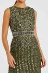 Mac Duggal_Green Polyester Sequins, Cut Work High Neck Embroidered Maxi Dress _Online_at_Aza_Fashions