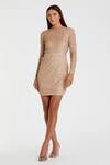 Buy_Mac Duggal_Beige Polyester Cut Work, Sequins Round Neck Embroidered Short Dress _at_Aza_Fashions