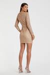 Shop_Mac Duggal_Beige Polyester Cut Work, Sequins Round Neck Embroidered Short Dress _at_Aza_Fashions