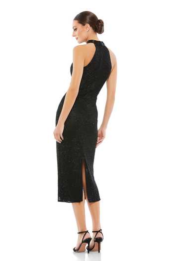 Shop_Mac Duggal_Black Polyester Beads Halter Neck Embroidered Midi Dress _at_Aza_Fashions