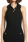 Mac Duggal_Black Rayon, Nylon Collared Ribbed Knit Dress _Online_at_Aza_Fashions