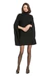 Buy_Mac Duggal_Black Polyester Turtle Neck Cape Sleeve Mini Dress _at_Aza_Fashions