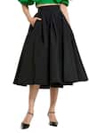 Shop_Mac Duggal_Black Polyester High Waist Pleated Midi Skirt _at_Aza_Fashions