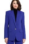 Buy_Mac Duggal_Blue Polyester Lapel Collar Solid Blazer _at_Aza_Fashions