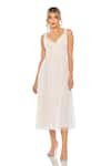 Buy_Mac Duggal_Ivory Polyester V-neck Pleated Frilled Solid Midi Dress _at_Aza_Fashions