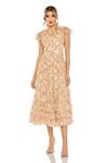 Buy_Mac Duggal_Beige Polyester Embroidery Collared Frill Botanic Print Midi Dress _at_Aza_Fashions
