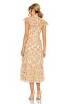 Shop_Mac Duggal_Beige Polyester Embroidery Collared Frill Botanic Print Midi Dress _at_Aza_Fashions