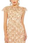 Mac Duggal_Beige Polyester Embroidery Collared Frill Botanic Print Midi Dress _Online_at_Aza_Fashions