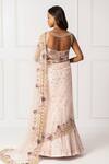 Shop_Isha Regalia_Pink Net, Cotton, Silk Sequins, Crystals, Floral Vine Pre-draped Saree And Blouse _at_Aza_Fashions