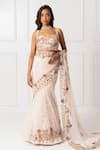 Buy_Isha Regalia_Pink Net, Cotton, Silk Sequins, Crystals, Floral Vine Pre-draped Saree And Blouse _at_Aza_Fashions