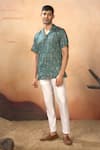 Buy_Hilo Design_Green Cotton Satin Oceanic Mirage Print Shirt With Pant _at_Aza_Fashions