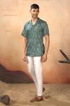 Hilo Design_Green Cotton Satin Oceanic Mirage Print Shirt With Pant _Online_at_Aza_Fashions