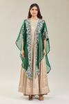 Prisho_Green Silk Gota Patti, Embroidery V-neck Floral Cape And Anarkali Set _Online_at_Aza_Fashions