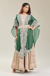 Prisho_Green Silk Gota Patti, Embroidery V-neck Floral Cape And Anarkali Set _at_Aza_Fashions
