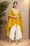 Buy_Prisho_Yellow Embroidery V-neck 3d Flower Kaftan And Draped Pant _at_Aza_Fashions