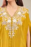 Prisho_Yellow Embroidery V-neck 3d Flower Kaftan And Draped Pant _Online_at_Aza_Fashions
