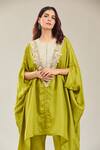 Buy_Prisho_Green Silk Embroidery Round Neck Floral Resham Kaftan Set 