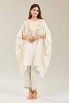 Prisho_Ivory Silk Embroidery Round Neck Floral Resham Kaftan And Pant _at_Aza_Fashions