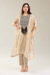 Prisho_Cream Silk, Cotton Tassels Round Neck Floral Embroidered Kaftan And Pant Set _at_Aza_Fashions