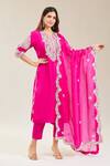 Prisho_Pink Embroidered Gota Round Floral Kurta Set _at_Aza_Fashions