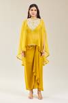 Shop_Prisho_Yellow Organza Embroidery Sweetheart , Round Floral Kaftan Set _Online_at_Aza_Fashions