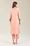Shop_Prisho_Peach Cotton Embroidery Mandarin Collar Floral Paisley Kurta Set _at_Aza_Fashions