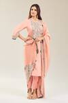 Shop_Prisho_Peach Cotton Embroidery Mandarin Collar Floral Paisley Kurta Set _Online_at_Aza_Fashions