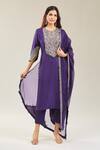 Shop_Prisho_Purple Cotton, Chiffon Embroidery Round Neck Floral Kurta Set _Online_at_Aza_Fashions