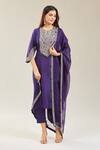 Prisho_Purple Cotton, Chiffon Embroidery Round Neck Floral Kurta Set _at_Aza_Fashions