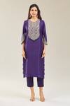 Buy_Prisho_Purple Cotton, Chiffon Embroidery Round Neck Floral Kurta Set 