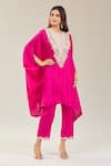 Shop_Prisho_Pink Silk Embroidery Round Neck Floral Resham Kaftan And Pant Set _Online_at_Aza_Fashions
