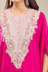 Prisho_Pink Silk Embroidery Round Neck Floral Resham Kaftan And Pant Set _at_Aza_Fashions
