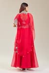 Shop_Prisho_Red Chiffon Embroidery Round Neck Kairi Cape Lehenga Set _at_Aza_Fashions