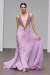 Buy_Itrh_Purple Chiffon, Viscose, Taffeta Stones Plunge Neck Embellished Maxi Dress_at_Aza_Fashions