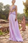 Shop_Itrh_Purple Chiffon, Viscose, Taffeta Stones Plunge Neck Embellished Maxi Dress_at_Aza_Fashions