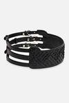 Econock Studio_Black Textured Leather Belt With Triple Buckle _at_Aza_Fashions