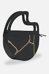 Buy_Econock Studio_Black Embroidery Kintsugi Crescent Clutch _at_Aza_Fashions
