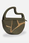 Buy_Econock Studio_Green Embroidery Olive Kintsugi Crescent Clutch _at_Aza_Fashions