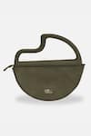 Shop_Econock Studio_Green Embroidery Olive Kintsugi Crescent Clutch _at_Aza_Fashions