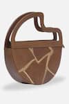Buy_Econock Studio_Brown Embroidery Kintsugi Crescent Clutch _at_Aza_Fashions