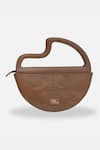Shop_Econock Studio_Brown Embroidery Kintsugi Crescent Clutch _at_Aza_Fashions