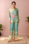 Buy_Paulmi And Harsh_Blue Silk Beads, Embroidery Collared Flower Bloom Print Shirt And Pant Set_at_Aza_Fashions