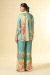 Shop_Paulmi And Harsh_Blue Silk Beads, Embroidery Collared Flower Bloom Print Shirt And Pant Set_at_Aza_Fashions